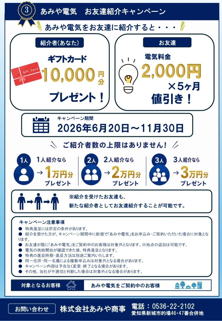 あみや電気 お友達紹介キャンペーン 1万円